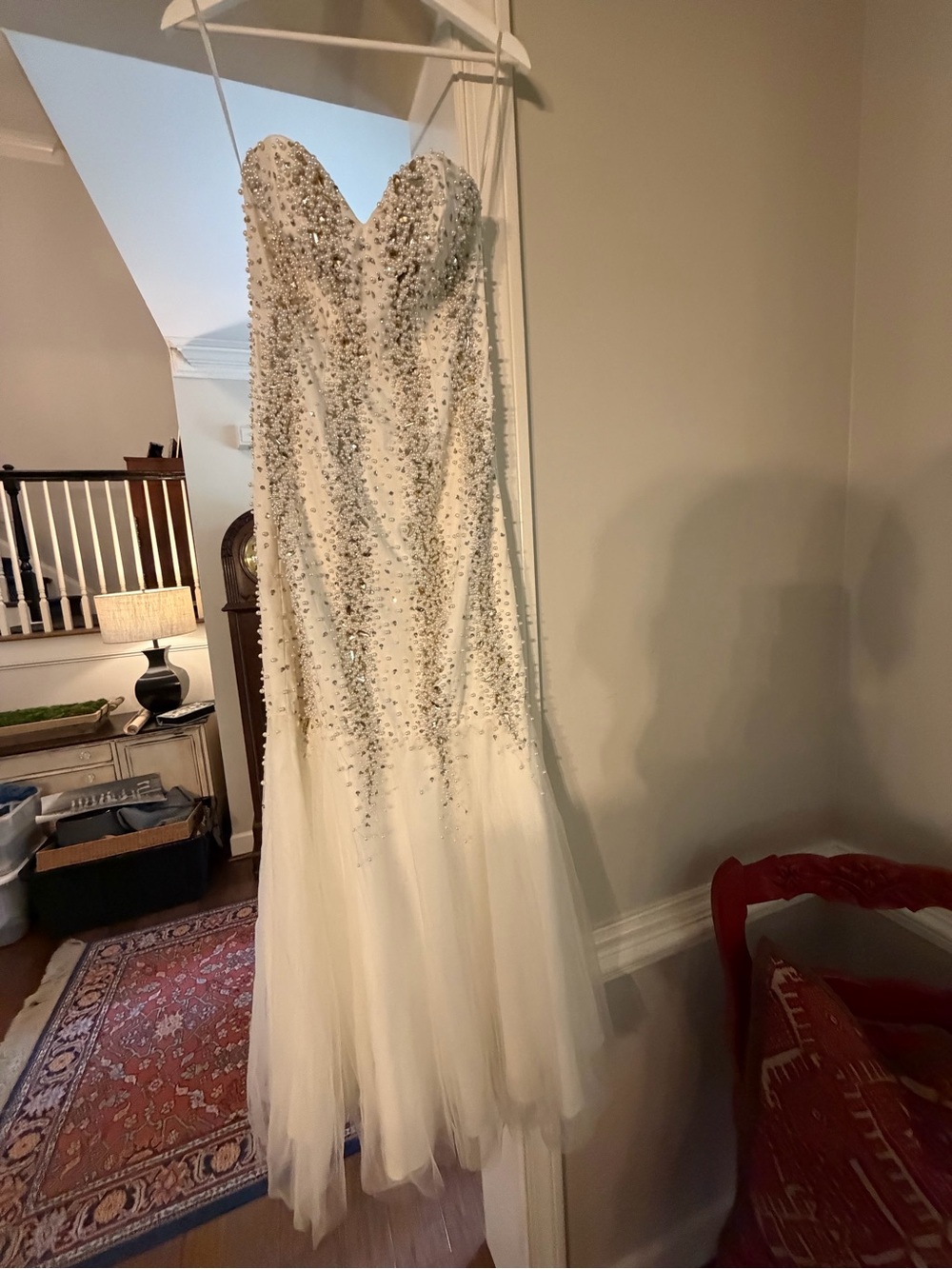 Strapless Beaded White Tulle Wedding Gown